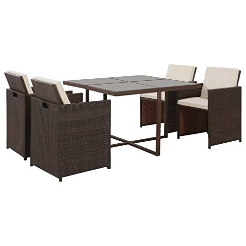 Festnight Set da Pranzo da Giardino con Cuscini, Tavolo Sedie da Giardino, Set Mobili da Giardino in Polyrattan Marrone 5 pz
