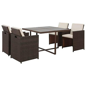 Festnight Set da Pranzo da Giardino con Cuscini, Tavolo Sedie da Giardino, Set Mobili da Giardino in Polyrattan Marrone 5 pz