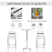 Outsunny Set Tavolino Alto con 2 Sgabelli da Bar, Arredamento da Giardino in Alluminio e Acciaio Colore Argento