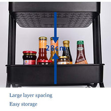 LY Scaffale del Carrello del Salone a 3 Livelli, Carrello di rotolamento Multifunzionale del Pavimento della Cucina con Il Freno, carico di 220 libbre (Color : Black)
