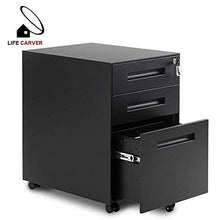 JXJ Comodino Nero Comodino con Ruote Armadio per Ufficio con 3 cassetti per Soggiorno, Camera da Letto, Ufficio