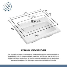 Planetmöbel Lavabo con mobiletto da 60 cm, in rovere Sonoma, set di mobili da bagno con lavabo in ceramica e specchio per il bagno
