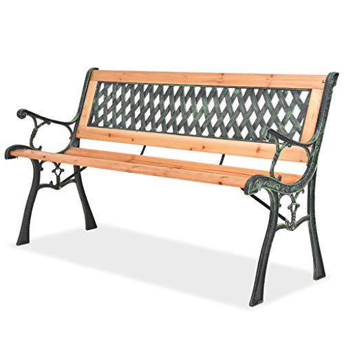 GOTOTOP Panchina da giardino in legno e ferro a 2 posti per esterno 122 x 51 x 73 cm