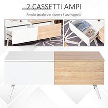 homcom Tavolino da Salotto Stile Nordico con 2 Cassetti, Mobiletto Moderno Casa e Ufficio, Bianco e Rovere, 110x60x45cm