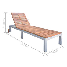 Festnight Lettino Prendisole da Giardino Esterno Reclinabile con Ruote in Legno e Metallo,Lettino da Sole con Ruote,Sedie a Sdraio da Giardino Esterno in Legno Massello e Maetallo 207x70x88 cm