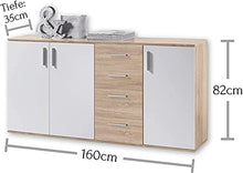 AVANTI TRENDSTORE - Bea - Comò e cassettiere, in legno laminato e bianco, disponibile in 2 diversi colori e 3 diverse dimensioni (Quercia Sonoma - bianco, 160x82x35 cm)