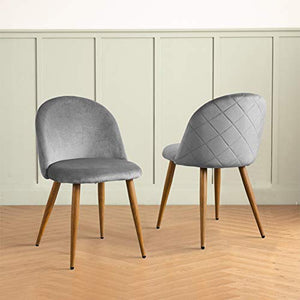 CLIPOP Set di 2 sedie da pranzo in velluto grigio sedie da cucina con schienale e gambe in legno robuste in metallo, per soggiorno, soggiorno, cucina, ufficio e ristorante