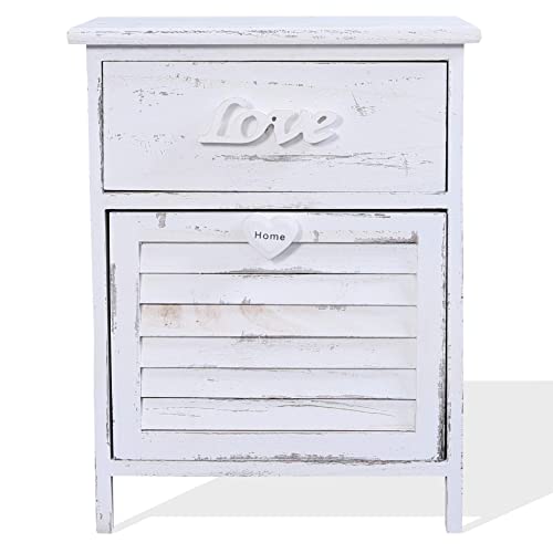 Rebecca Mobili Comodino Piccolo, Mobile Bagno 2 cassetti, Legno Paulownia, Bianco, Shabby, Camera da Letto Bagno - Misure: 51 x 40 x 29 cm (HxLxP) - Art. RE4566