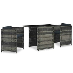 Festnight 3pz Set da Bistrot con Cuscini Salottino in Rattan Tavolo Quadrato e 2 Poltrone Struttura in Acciaio Colore Grigio