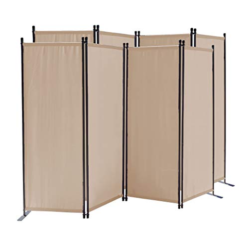 QUICK STAR 2 Pezzi Paravento da Giardino 220 x 165 cm 4 parti pieghevole Divisorio in Tessuto Balcone Protezione della Privacy Beige