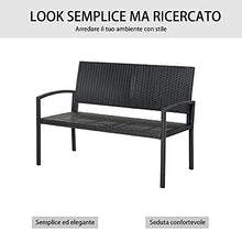 Outsunny Panchina da Giardino ed Esterno in Rattan, Panca in Rattan Nero 2 Posti, 122x60x87cm