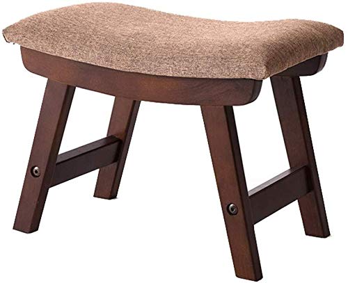 YANG Dressing Table Sgabello Imbottito Poggiapiedi in Legno Change Scarpe banco concavo Seduta Pouf ottomano con Rimovibile Khaki Copertina in Lino, Carico Massimo 200kg, 38x24x29cm