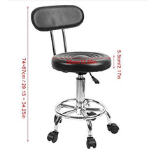 Sgabello da Massaggio con Pulegge Altezza Regolabile 74-87 Cm Sgabello Sgabelli Rotazione di 360 Gradi per Salone Bellezza Tatuaggio Parrucchiere Dentista,Nero,Ironwheel