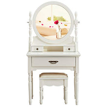 Sgabello Imbottito,3 Cassetti,Moderno Toeletta Tavolo Cosmetici Scrivania Per Camera Da Letto Ragazze Donne,Bianco Arte Del Legno Tavolo Da Trucco Con Specchio Ovale-Bianco 80x45x155cm(31x18x61inch)