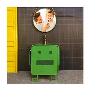 ZTGL Mobile da Bagno con Lavabo Combinato, Set di Lavabo Stile Industriale per Bambini, Design a Forma di Cartone Animato, 56x46x60 cm,Verde,with Mirror