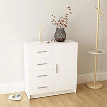 Cikonielf Credenza Buffet con 4 cassetti e anta, mobile ausiliare comò per sala da pranzo, soggiorno, camera da letto, 79 x 35 x 88 cm, bianco opaco