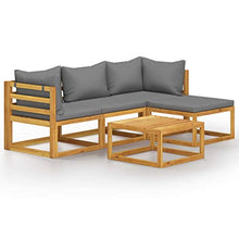 SKM Set Divani da Giardino 5 pz con Cuscini in Massello di Acacia (48.8kg)