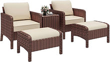 5 Set Di Mobili in Vimini Da Pezzi Patio, Sedia Salotto All'aperto, Posti A Sedere Rattan Sezione, Conversazione Con Chat Ottomano, Tavolino Caffè, Per Portico, Balcone Piscina, Prato, Giardino