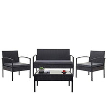Mendler Salottino da Esterno Giardino HWC-F56 polyrattan - Nero con Cuscini Antracite