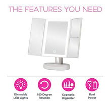 FC Home - Specchio da trucco illuminato a LED, triplo specchio con ingrandimento 5x e 10x, 34 luci naturali dimmerabili, touch screen