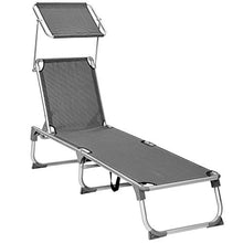 SONGMICS Lettino Prendisole, Sdraio Pieghevole e Leggera, con Parasole e Schienale Reclinabile, 55 x 193 x 31 cm, Max Portata 150 kg, per Giardino Terrazzo Balcone, Grigio GCB19WGV1