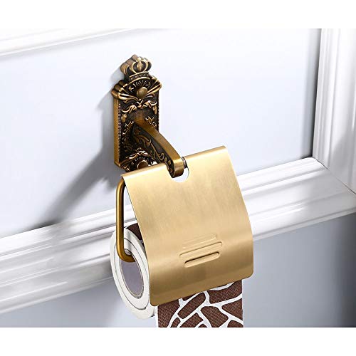KTMK Bagno d'Epoca Serie Scolpita Portasciugamani Bagno Hardware Ciondolo Set Creativo Scopino Pennello Rettangolare Scatola di Carta, Porta Carta
