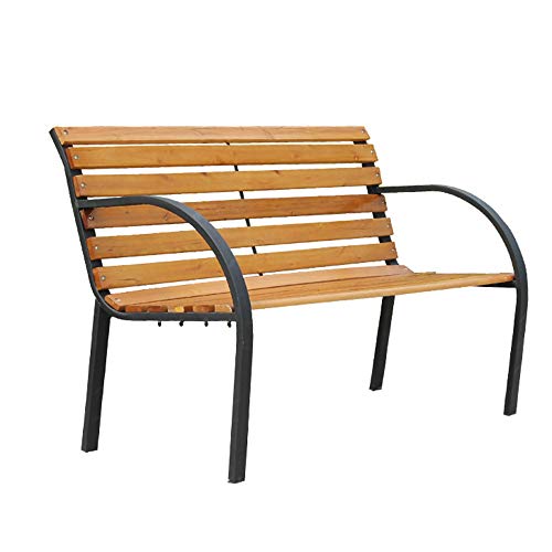 Parco Panchina In Legno Massello, Panca Doppio Giardino Con Schienale E Braccioli, Antiruggine Ghisa Telaio In Acciaio Panca Mobili Portico, Adatto A Strada Giardino Piscina Balcone