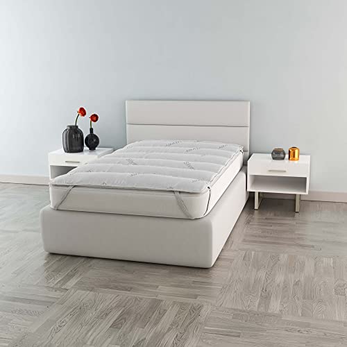Elegant Topper Imbottito e Trapuntato sottoposto al Trattamento Silver, Bianco, Una Piazza e Mezza, 120x195cm