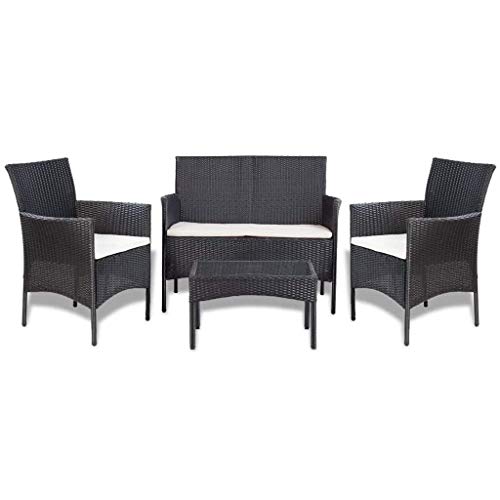 FAMIROSA Set Divani da Giardino 4 pz con Cuscini in Polyrattan Nero-4186