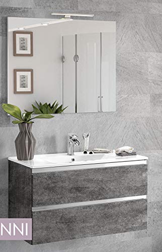 Mobile da bagno con lavabo - Componibile bagno 2 cassetti con maniglia a gola, lavabo e specchio con luce a Led cm. 80 x 46 x 51h. (STMB)