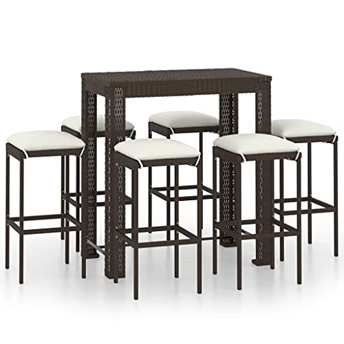 vidaXL Set da Bar da Giardino 7 pz con Cuscini in Polyrattan Marrone