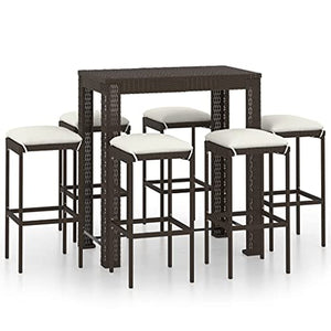 vidaXL Set da Bar da Giardino 7 pz con Cuscini in Polyrattan Marrone