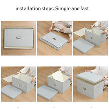 Sous NLIAN- Organizzatore Bin Pieghevole, Grande Pieghevole Cotone e Lino Grey Box con Coperchio Rimovibile e Maniglie for la casa Toddler Ufficio Nursery 2PCS