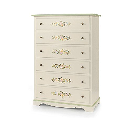 InHouse srls Cassettiera, Arte povera, in Legno massello e MDF con rifinitura in Bianco Lucido con decori - Mis. 97 x 49 x 140