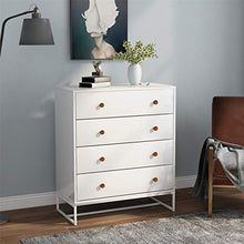 Cassettiera con 4 cassetti, moderna cassettiera laterale con ampio spazio di archiviazione, organizer funzionale con base in metallo per la casa, bianco puro