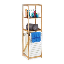 Relaxdays 10022210 Scaffale a Colonna per il Bagno con Cestino Portabiancheria, Bambù, 3 Ripiani, HxLxP 130 x 37 x 33 cm, Marrone