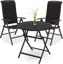 Brubaker Milano Dinette da Giardino - Tavolo in Vetro Rotondo Ø 70 cm - Pieghevole + 2 Seggioloni Pieghevole - Alluminio - Resistente alle Intemperie - Antracite