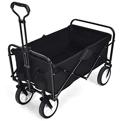 RELAX4LIFE Carrello da Giardino con 4 Ruote Spesse e Lisce, con Maniglia Retrattile, Portatile e Pieghevole da Esterno e Interno, Buona Portata da 150kg, per Shopping, Campeggio, Nero