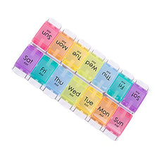 DOITOOL - Contenitore per pillole da viaggio, 2 file di 14 griglie, contenitore per pillole settimanali, per medicine, tablet, in plastica, portatile, contenitore per pillole arcobaleno