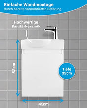 Alpenberger WC per ospiti, lavabo in ceramica con mobiletto bianco lucido, design moderno e senza tempo