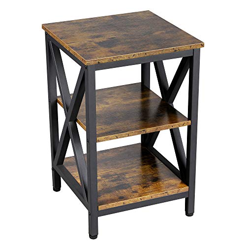 Yaheetech Tavolino per Soggiorno, Comodino Industriale da Camera da Letto,Tavolino a 3 Ripiani Lato, Tavolo da caffè Divano da Salotto, Struttura Metallica Stabile, Montaggio Facile 40 x 40 x 62 cm