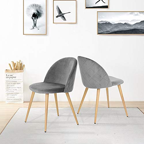 CLIPOP Set di 2 sedie da pranzo in velluto grigio sedie da cucina con schienale e gambe in legno robuste in metallo, per soggiorno, soggiorno, cucina, ufficio e ristorante