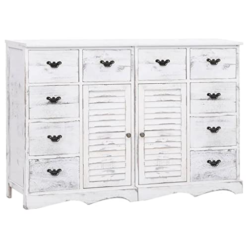vidaXL Legno Massello Paulownia Credenza con Ante e Cassetti Elegante Robusta Pratica Cassettiera Arredo Casa Bianca in MDF Pomelli in Metallo