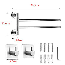 GUJIN Portasciugamani,180° Rotazione 304 Acciaio Inox Due Bracci Portasciugamani da Parete 35 cm per Cucina, Bagno, WC