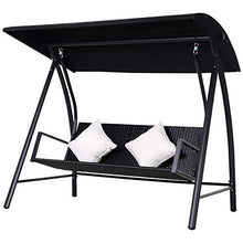 Outsunny Dondolo Polyrattan da Giardino a 3 posti, 2 Cuscini e Baldacchino Ferro Verniciato a Polvere Tetto Idrorepellente Cuscini Sfoderabili Nero 198x124x179cm 360kg