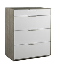 Composad Cassettiera Ampia con Quattro cassettoni Struttura Rovere Gessato e Finiture Frontali Laccato Bianco