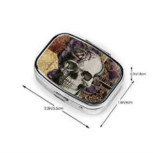 Scatola quadrata per pillole medicinali con teschio vittoriano e rose alla moda, organizer per pillole da viaggio per integratori di vitamine