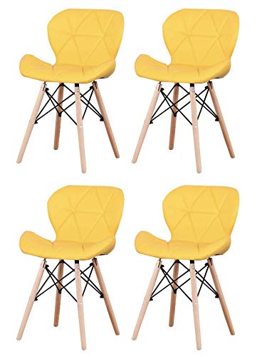 Jiasen - Set di 4 sedie da pranzo imbottite in poliuretano, stile moderno, per soggiorno, sala da pranzo e cucina (giallo)