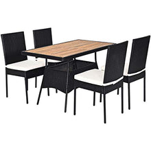 LUGEUK 5pcs Tavolo da Pranzo in Vimini in Rattan da 5 Pezzi e sedie Tavolo in Legno Acacia e 4 sedie con Cuscini