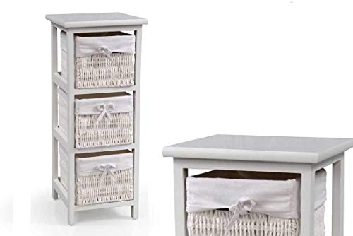 GICOS IMPORT EXPORT SRL Mobile cassettiera Comodino comò in Legno Bianco 3 cassetti Intrecciati 25 * 29 * 62 cm Shabby Chic ZIH-777714